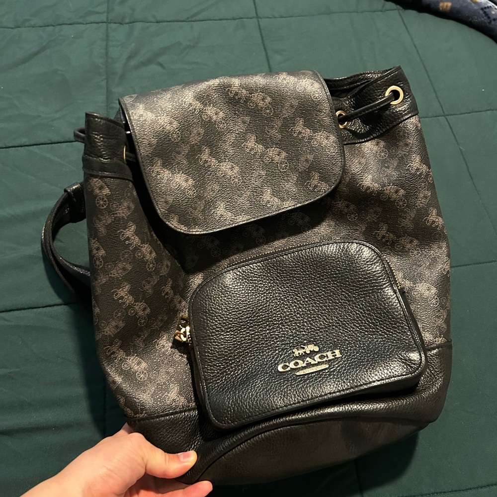 Coach Black and Gray Backpack with Signature Style